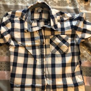 Blue and white plaid t-shirt